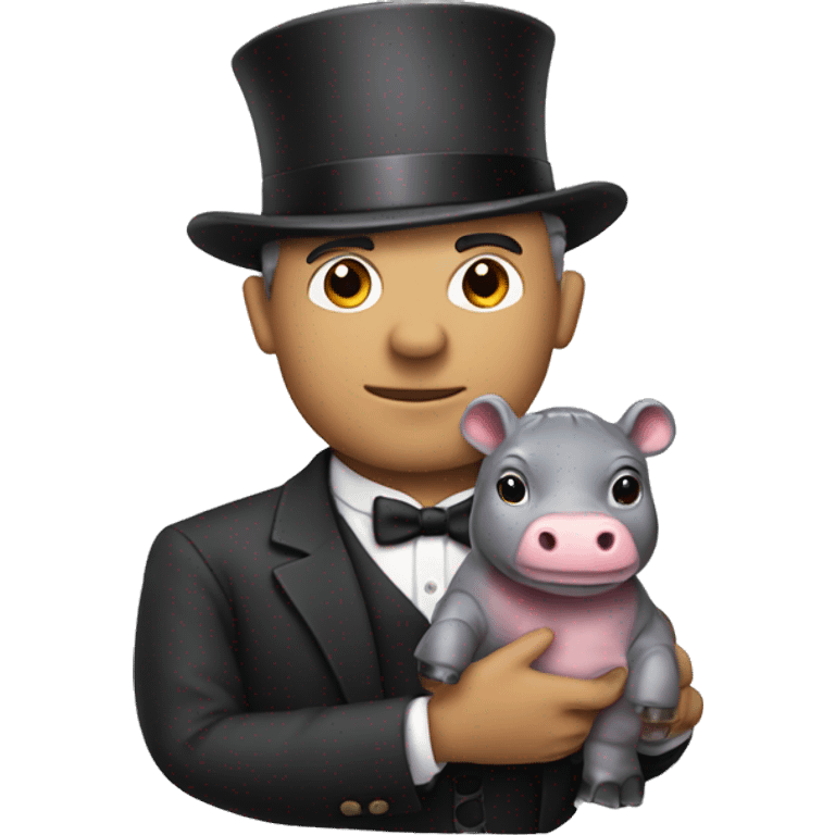 gentleman with holding hippo emoji