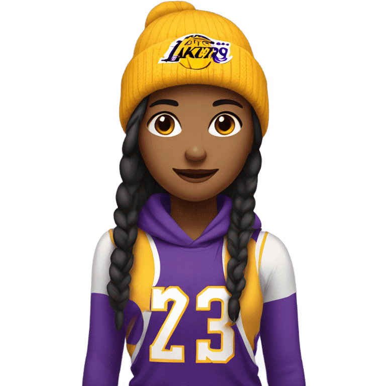 A girl wearing a lakers beanie  emoji