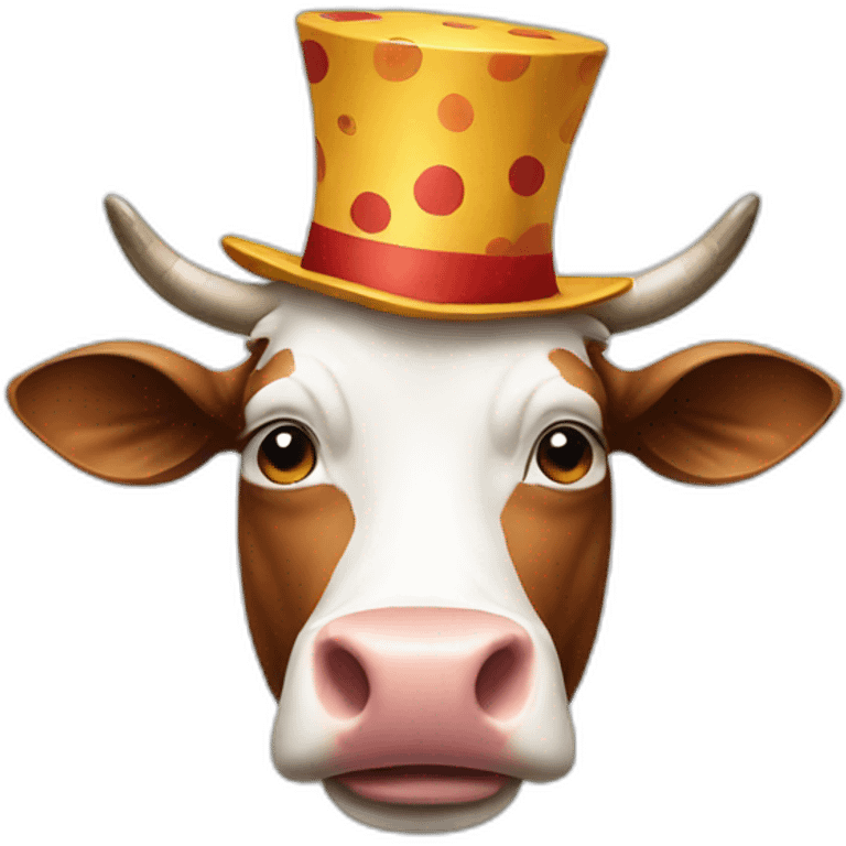 A cow as a clown emoji