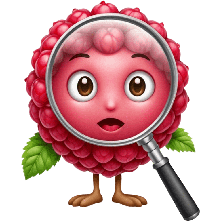 A raspberry holding a magnifiyng glass more natural emoji