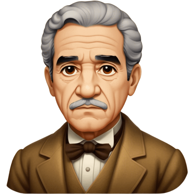 Cinematic Realistic Gabriel García Márquez Portrait Emoji, depicted as a visionary writer with a contemplative gaze in period attire, rendered with rich textures and warm literary lighting that captures his magical realism legacy. emoji