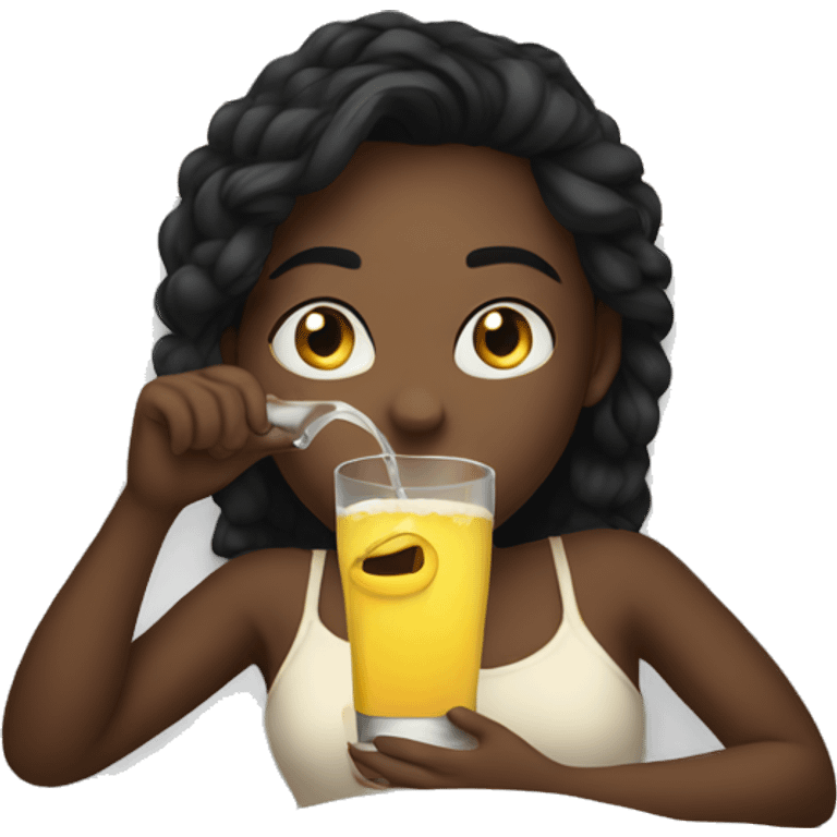 Girl drinking from glass in bed emoji