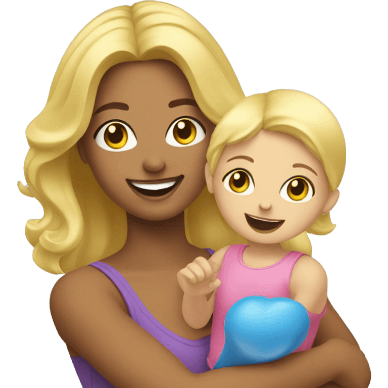 blonde women playing with blonde child with toys emoji