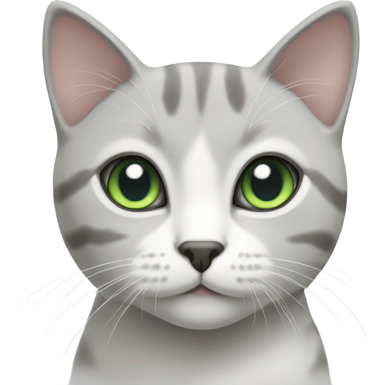 grey and white shorthair cat, one blue eye one green eye emoji