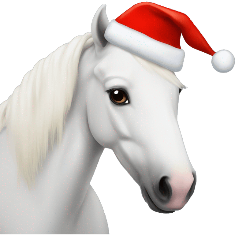 White female Horse with an christmas  hat emoji