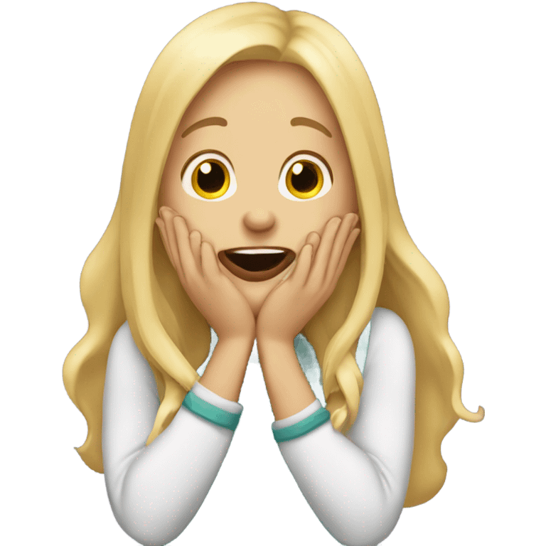 long hair blonde girl with her Hands covering her mouth giggling emoji