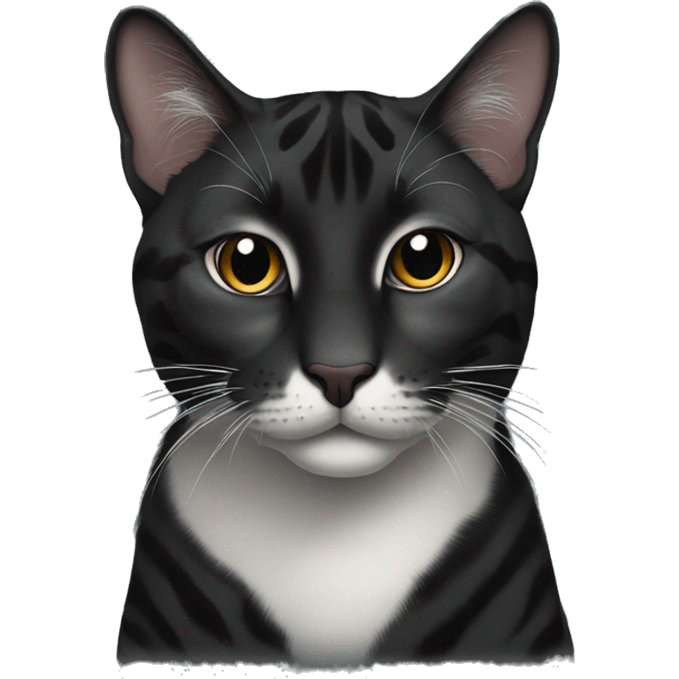 Black tiger cat with white dot on moutj, white neck emoji