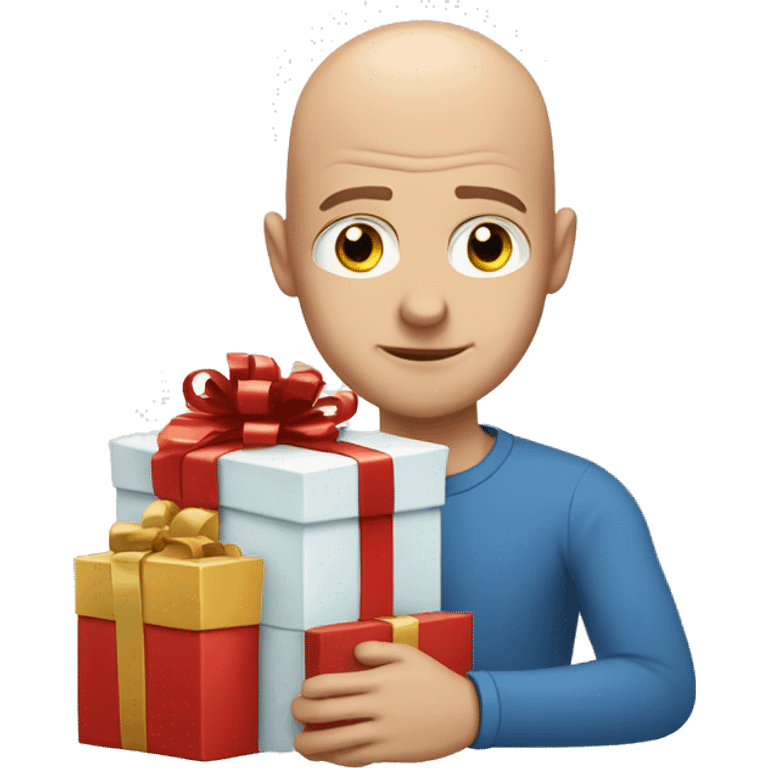 Blue eye bald Caucasian man getting presents emoji