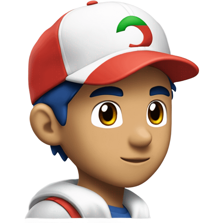 Ash Ketchum, Pokémon trainer in his signature white baseball cap with red logo.  emoji