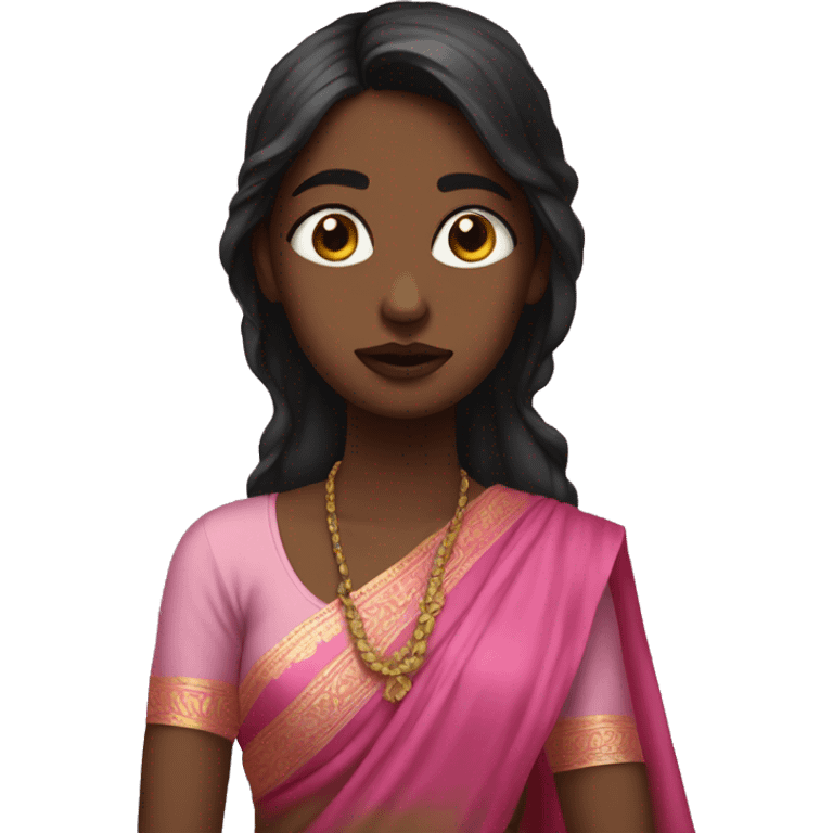 a girl with pink sari sad face blak face emoji