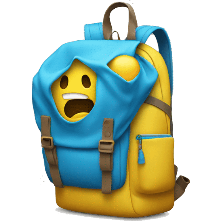 yellow emoji holding a blue backpack looking like its about to cry  emoji