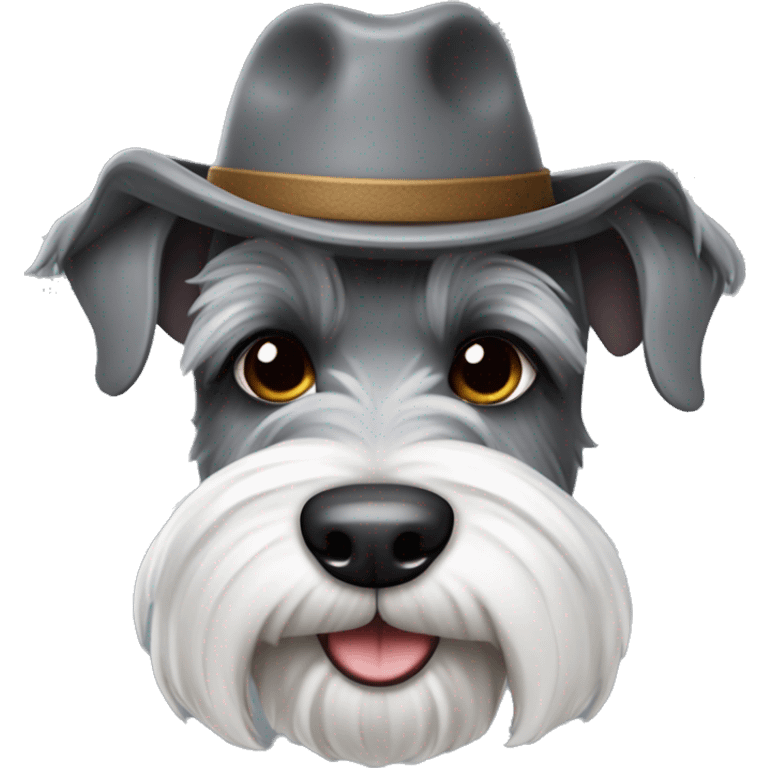 crea un perro schnauzer gris con un sombrero emoji