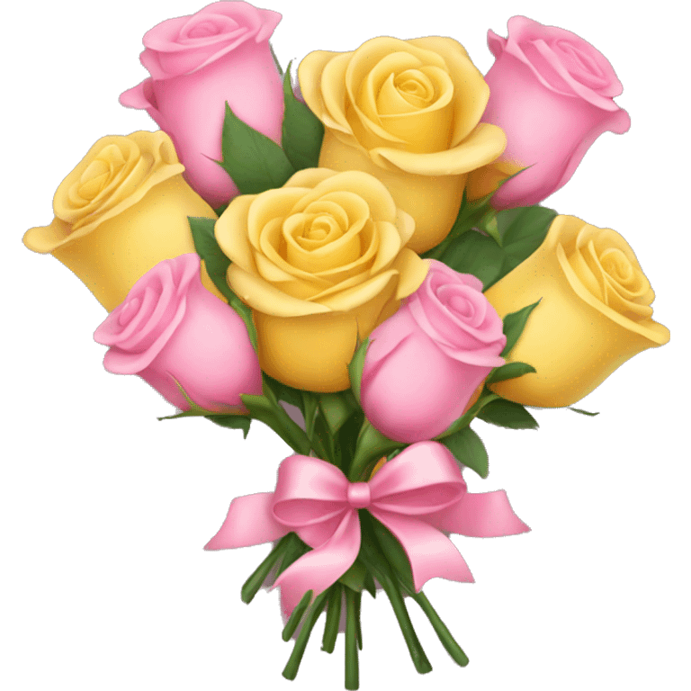 yellow rose bouquet with pink bow emoji