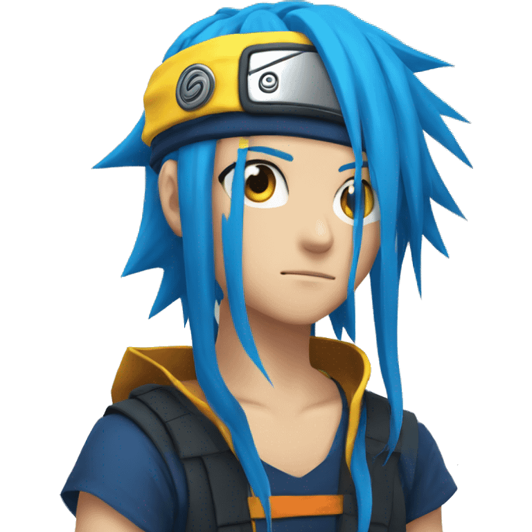 naruto character with extreme long bright blue hair, head band and yellow eyes emoji