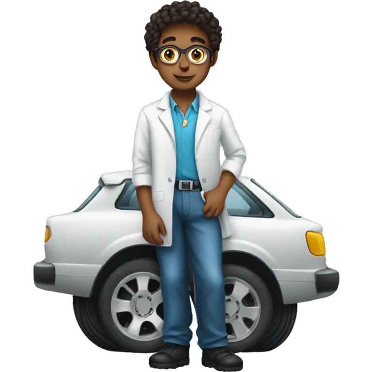 young scientist leaning on a car wheel emoji