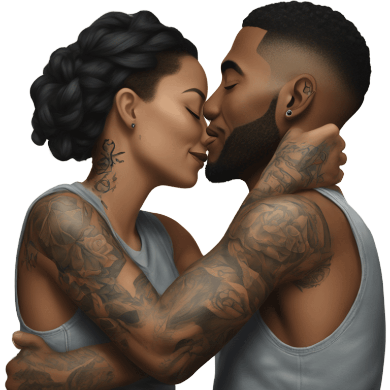 intimate moment between lovers, photo Realistic Couple with tattoos  emoji