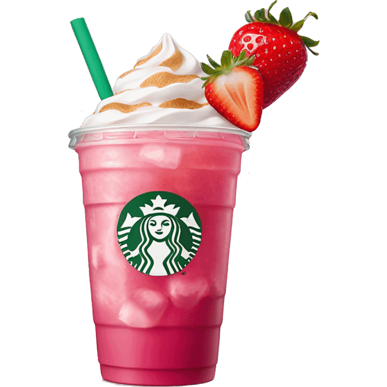 starbucks drink with pink liquid with ice and strawberries  emoji