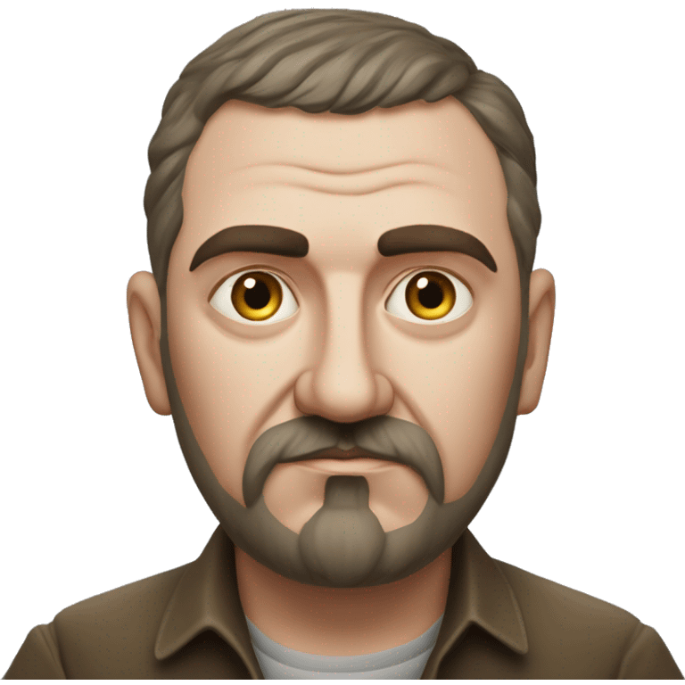 Russian writer Alexander Kuprin Photorealism A plump serious man of Slavic appearance with Small eyes with goatee beard and mustache, with a  short haircut, big detailed face, wrinkled face emoji