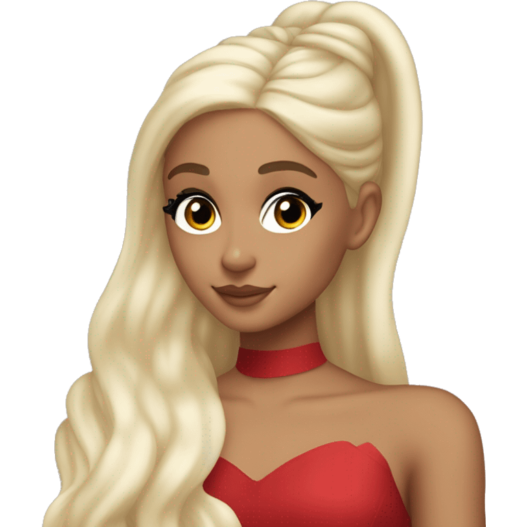 ariana grande, blonde hair, red dress, ethereal posing emoji