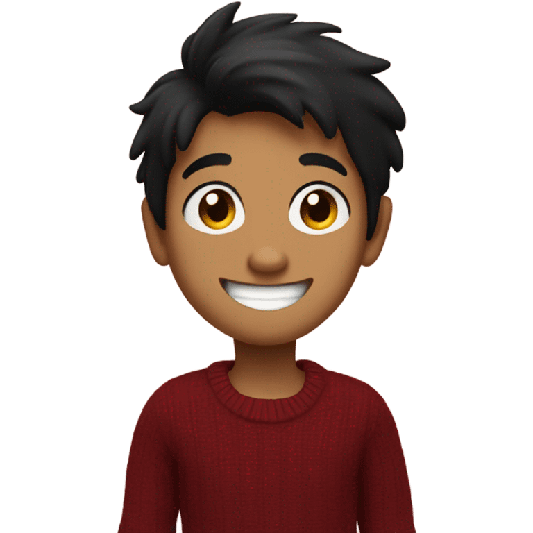 smiling north indian kid with black hair wearing a dark red sweater with black eyes and giving thumbs up emoji