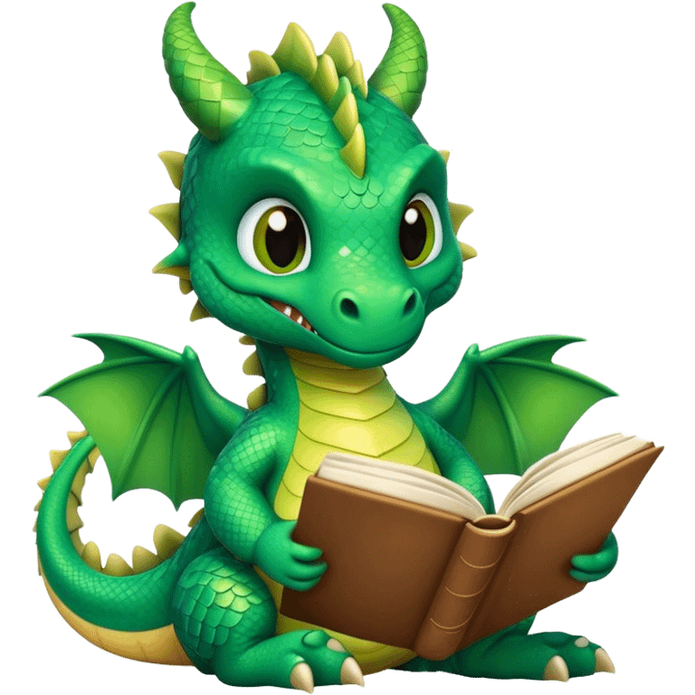 Cute dragon reading a book emoji