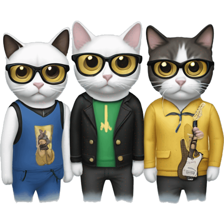 4 cats dressed as the band weezer emoji