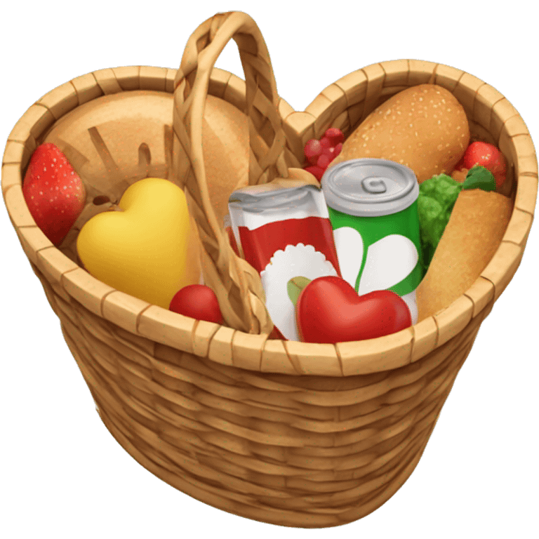 Heart shaped picnic basket with food in it and a white bow on it emoji