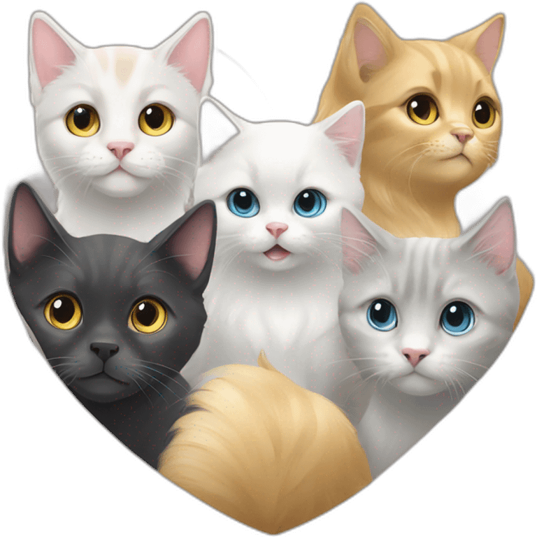 Golden retriever, white cat and dark grey cat in a heart emoji