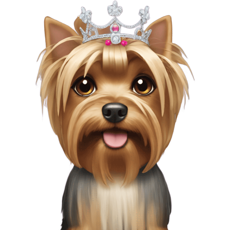 yorkshire terrier wearing a tiara with a brunette girl wearing a tiara emoji