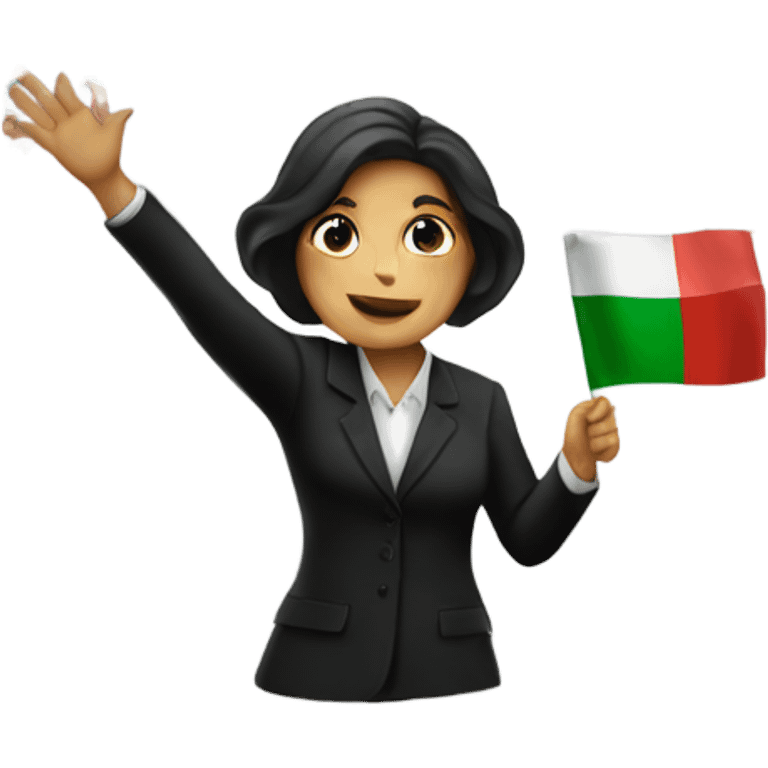 A super realistic woman in a black suit waves the Italian flag over her head emoji