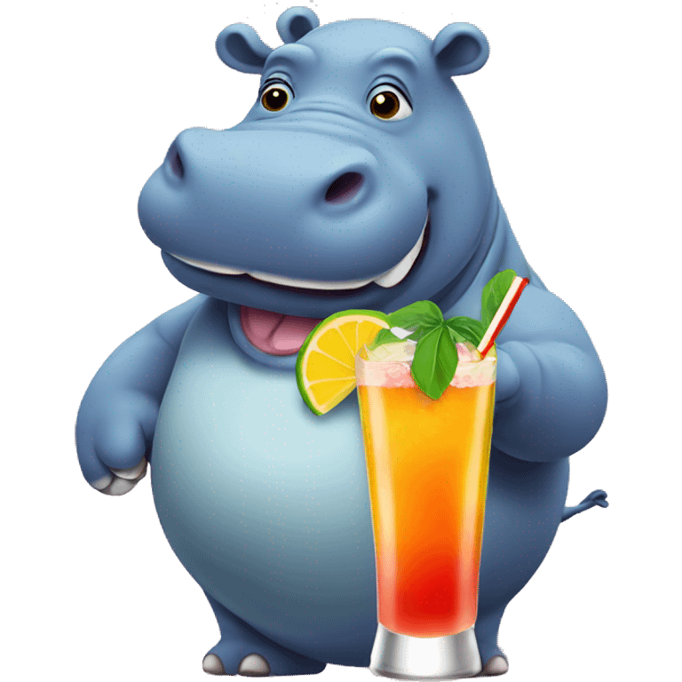 Hippo with a cocktail emoji