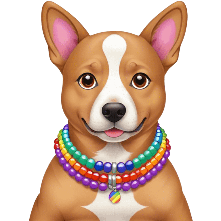 a gay dog with a lot if rainbow bracelets and gay accessories  emoji