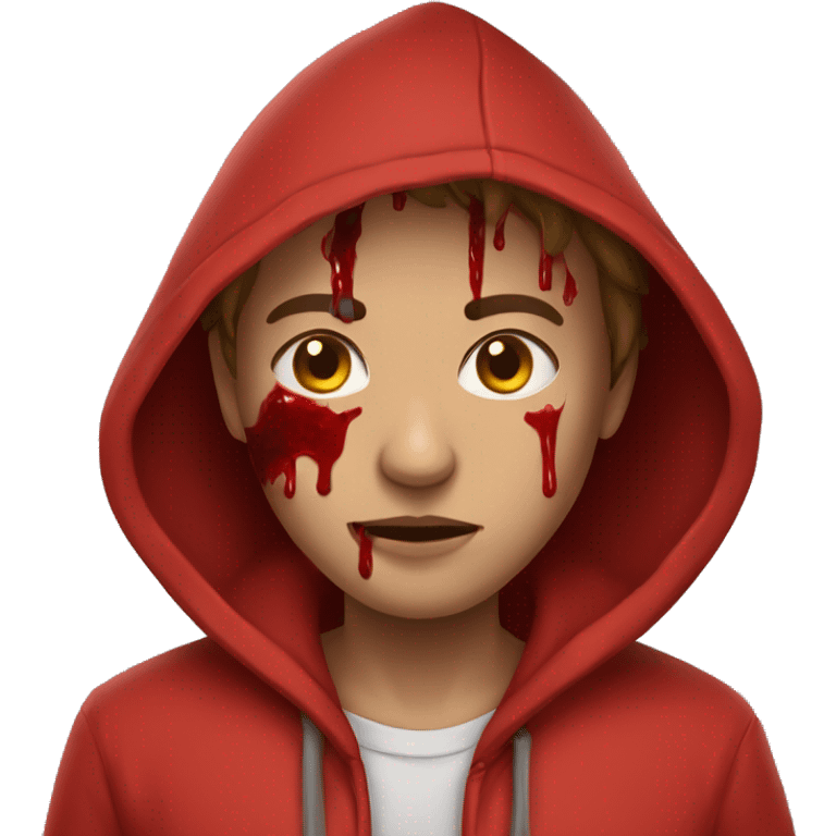 wearing red hoodie bloodied out emoji