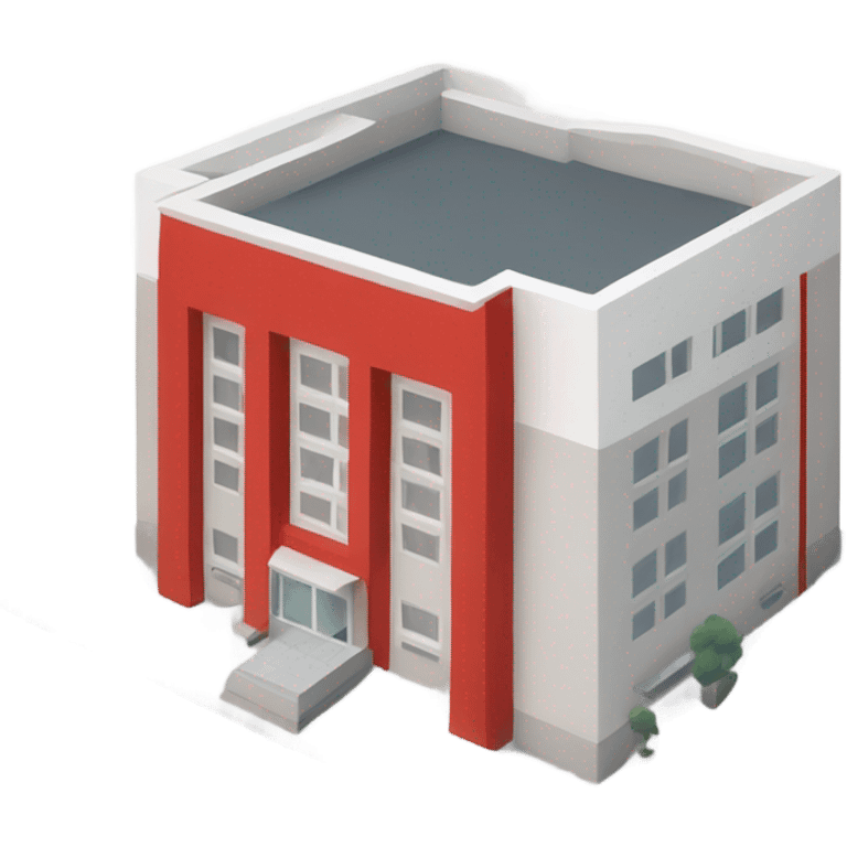 isometric red, modern, single-storey building emoji