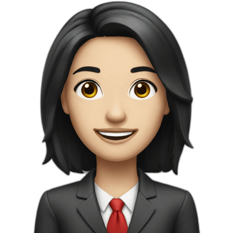 A smiling bank employee, white skin, medium black hair with simple red streaks  emoji