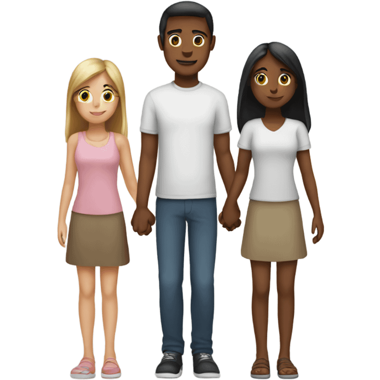 Two girls holding hands with a man  emoji