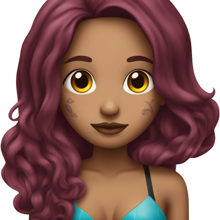 Beautiful tattooed  burgundy long haired woman swimming in a pool emoji