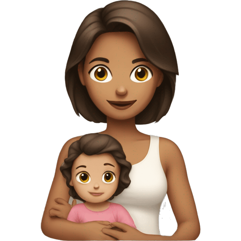 Brunette holding a girl toddler  emoji