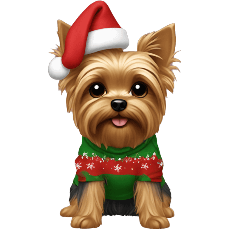 A yorkie dog with a Christmas hoodie emoji