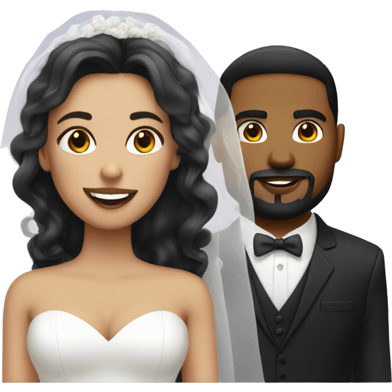 Thick bride with long hair and tan groom with goatee and white suit and black hair emoji