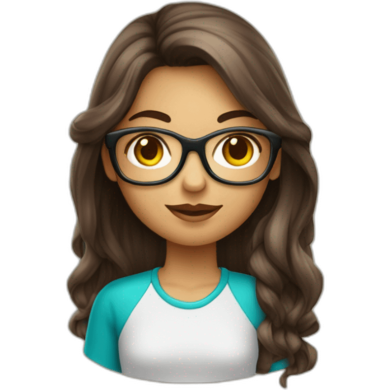 Fille cheveux très long Odule châtain foncé avec des lunette rectangulaire emoji