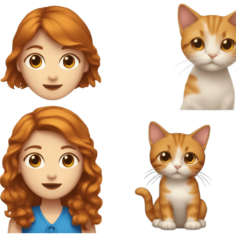 Girl with brown hair blue eyes with ginger maincoona cat emoji