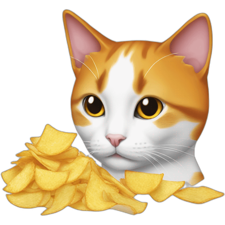 Orange and white tuxedo cat eating a bag of chips emoji