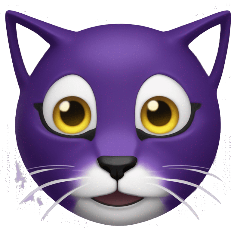 Gato morado terrorifico, sonrisa gigante boca abierta color negro, ojos grandes redondos y negros, colgante de luna amarilla, Cat Nap, Smilling Critters, Roblox, Poppy playtime 3 emoji