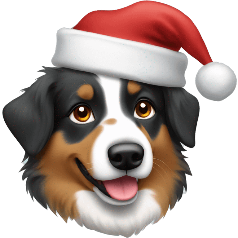 Australian shepherd wearing a Santa hat emoji