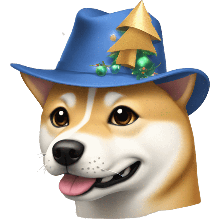 Beige dog Shiba Inu in a New Year's hat emoji