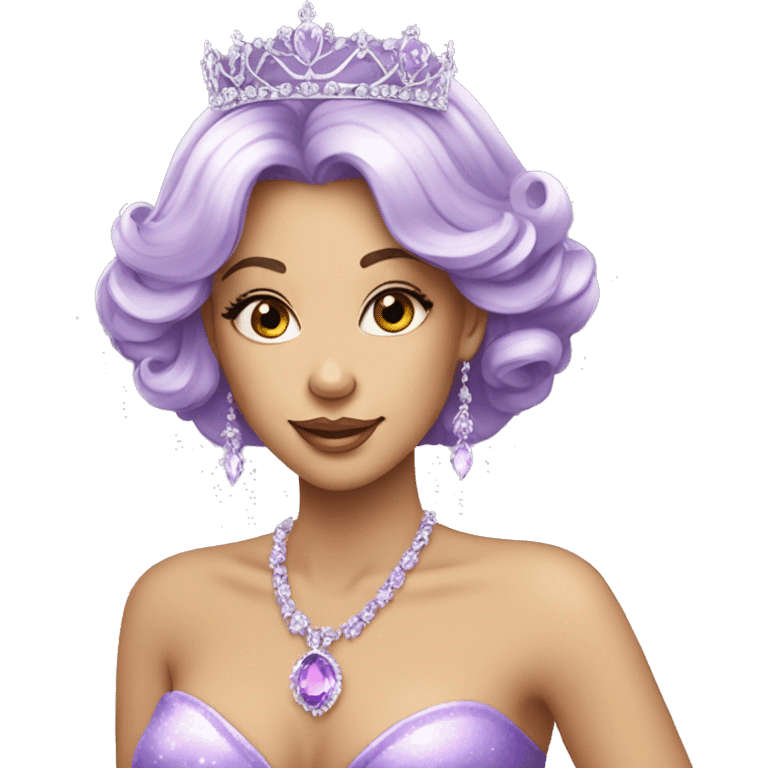 Gorgeous pastel Lady with purple-shiny-crystal-hair and tiara and necklace emoji