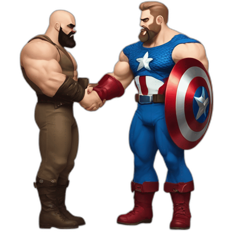 Captain america and zangief shaking hands emoji