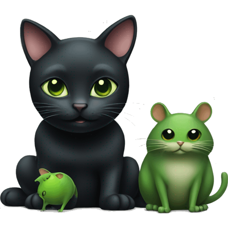 Black cat and green mouse  emoji