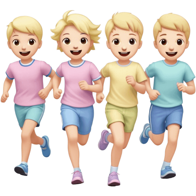 british children in pastel clothes run and laugh emoji